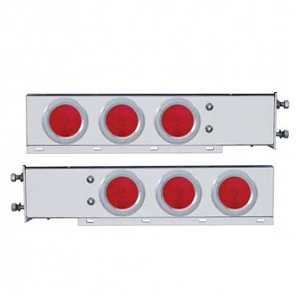 3 3/4 Inch Bolt Pattern Chrome Spring Loaded Rear Light Bar W/ Six Incandescent Lights With Bezel - Red LED/ Red Lens
