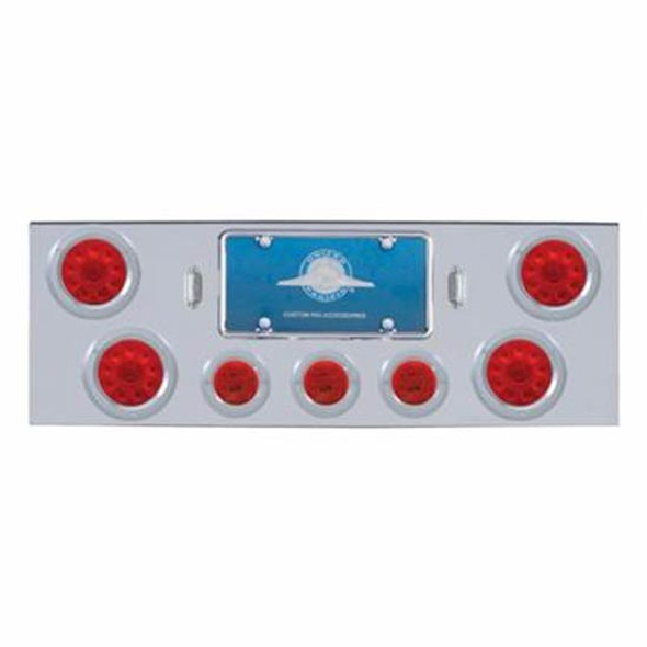 34 Inch Chrome Rear Center Light Panel W/ 4X 10 LED 4 Inch Reflector Light, 3X 13 LED 2.5 Inch Lights & Bezels - Red LED / Clear Lens