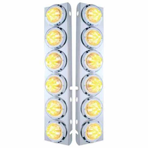 Ss Front Air Cleaner Bracket W/ 12X 9 LED 2 Inch Beehive Lights & Bezels - Amber Led/ Clear Lens - Pair