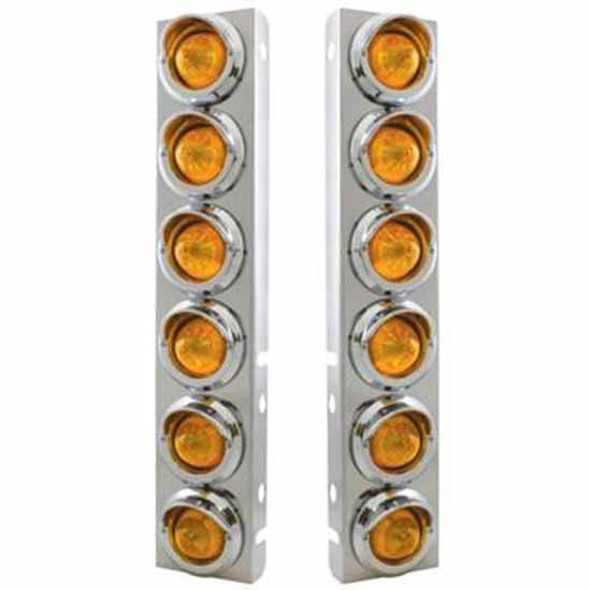 Ss Front Air Cleaner Bracket W/ 12X 9 LED 2 Inch Beehive Lights & Visors - Amber Led/ Amber Lens - Pair