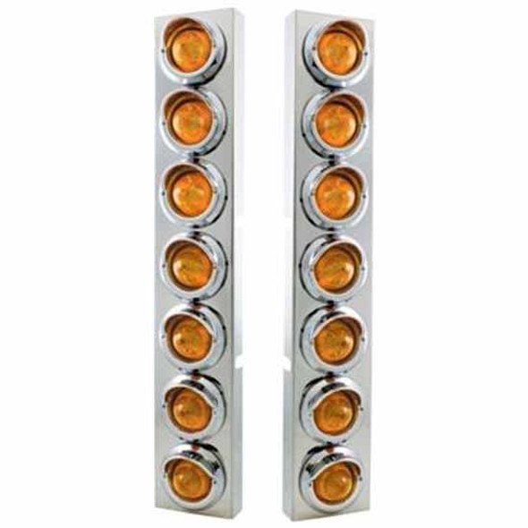 SS Front Air Cleaner Bracket W/ 14X 9 LED 2 Inch Beehive Lights & Visors - Amber LED/ Amber Lens Pair