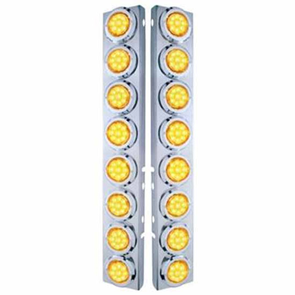 Ss Front Air Cleaner Bracket W/ 16X 9 LED 2 Inch Reflector Lights & Bezels - Amber Led/ Amber Lens - Pair