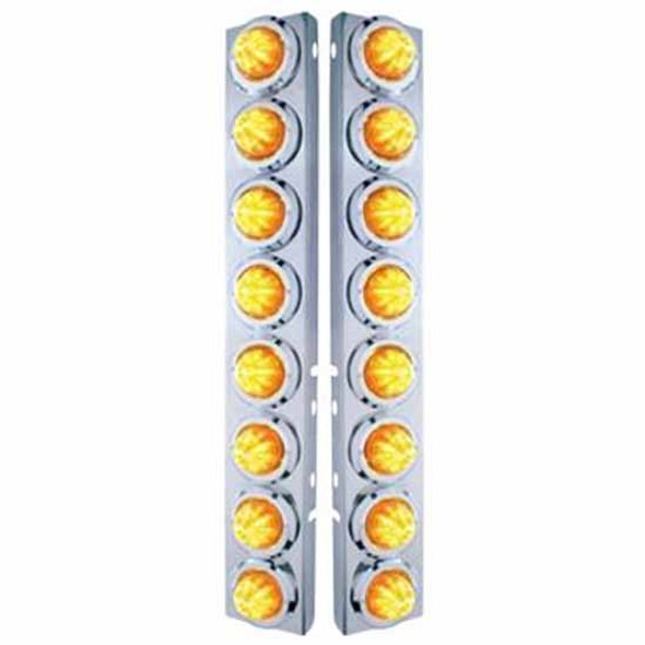 Ss Front Air Cleaner Bracket W/ 16X 9 LED 2 Inch Beehive Lights & Bezels - Amber Led/ Amber Lens - Pair