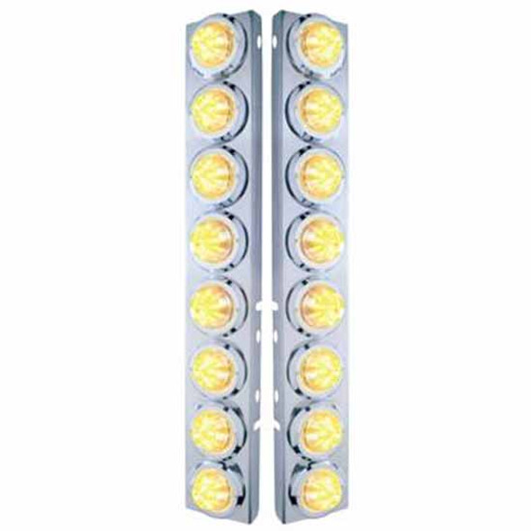 Ss Front Air Cleaner Bracket W/ 16X 9 LED 2 Inch Beehive Lights & Bezels - Amber Led/ Clear Lens - Pair