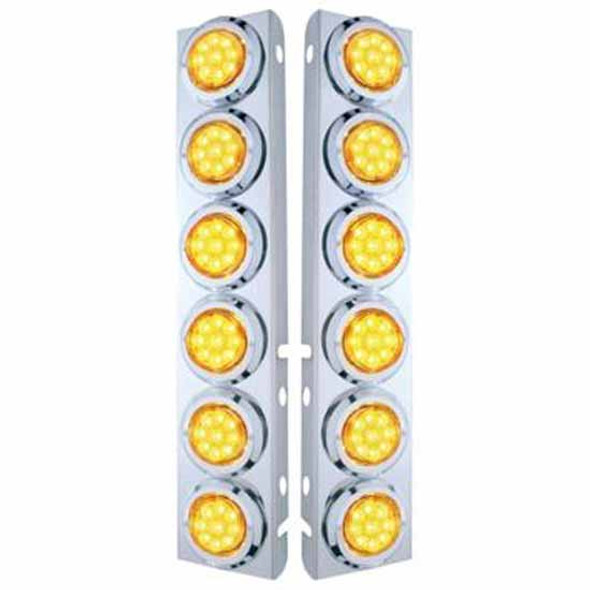 Ss Front Air Cleaner Bracket W/ 12X 9 LED 2 Inch Reflector Lights & Bezels - Amber Led/ Amber Lens - Pair