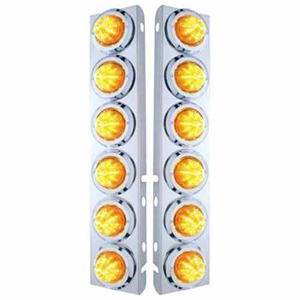 Ss Front Air Cleaner Bracket W/ 12X 9 LED 2 Inch Beehive Lights & Bezels - Amber Led/ Amber Lens - Pair