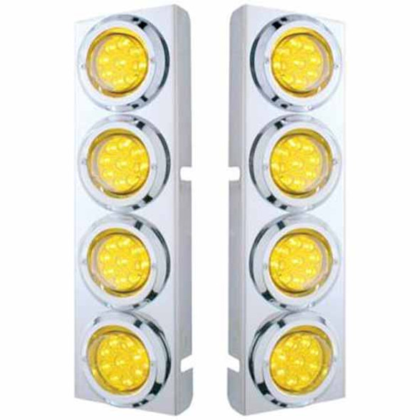 Ss Front Air Cleaner Bracket W/ 8X 9 LED 2 Inch Reflector Lights & Bezels - Amber Led/ Amber Lens - Pair