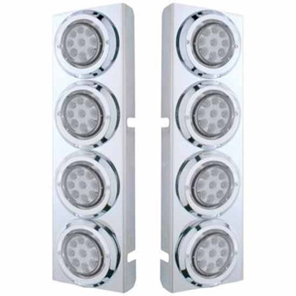 Ss Front Air Cleaner Bracket W/ 8X 9 LED 2 Inch Reflector Lights & Bezels - Amber Led/ Clear Lens - Pair