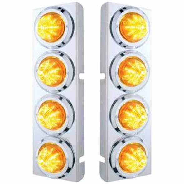Ss Front Air Cleaner Bracket W/ 8X 9 LED 2 Inch Beehive Lights & Bezels - Amber Led/ Amber Lens - Pair