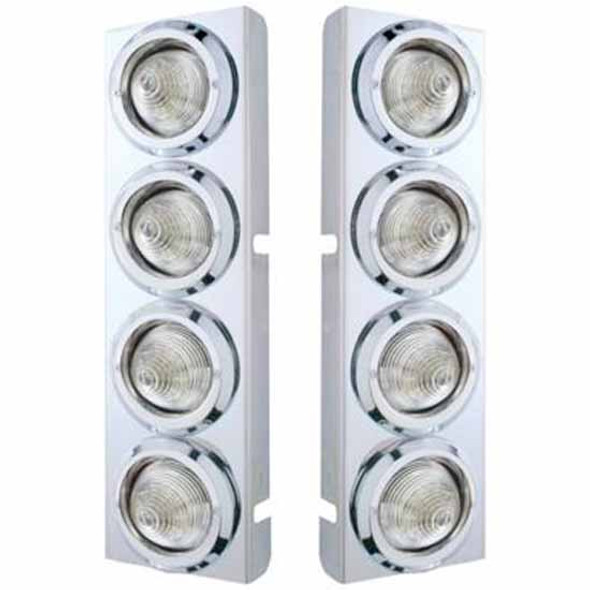 Ss Front Air Cleaner Bracket W/ 8X 9 LED 2 Inch Beehive Lights & Bezels - Amber Led/ Clear Lens - Pair