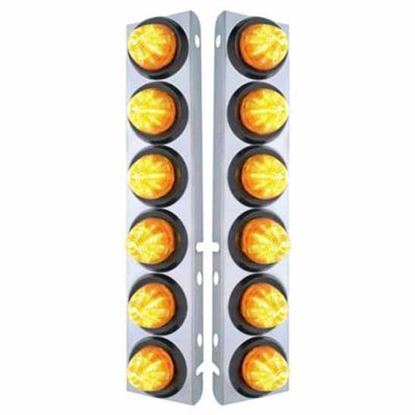 Ss Front Air Cleaner Bracket W/ 12X 9 LED 2 Inch Beehive Lights & Rubber Grommet - Amber Led/ Amber Lens - Pair