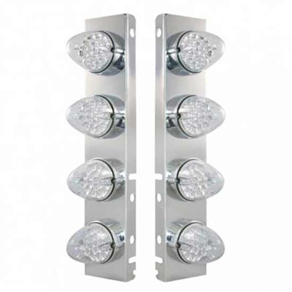 Ss Front Air Cleaner Bracket W/ 8X 19 LED Reflector Lights & Bezels - Amber Led/ Clear Lens - Pair