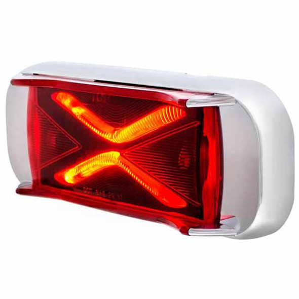 4 LED Saber Rectangular LED Marker Light & Chrome Bezel - Red Lens