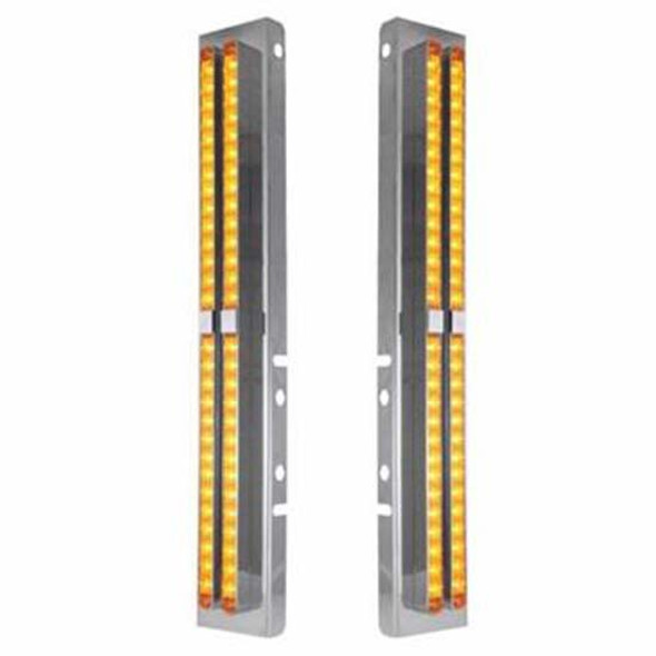 Ss Front Air Cleaner Bracket W/ 8X 14 LED 24 Inch Light Bars - Amber Led/ Amber Lens - Pair For Peterbilt 378, 379