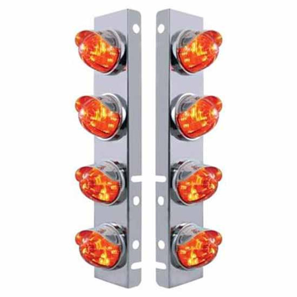 Ss Front Air Cleaner Bracket W/ 8X 17 LED Watermelon Lights & SS Visors - Amber Led/ Dark Amber Lens - Pair For Peterbilt 378, 379