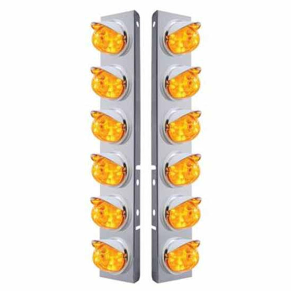 Ss Front Air Cleaner Bracket W/ 12X 17 LED Dual Function Watermelon Lights & Visors - Amber Led/ Amber Lens - Pair For Peterbilt 378, 379