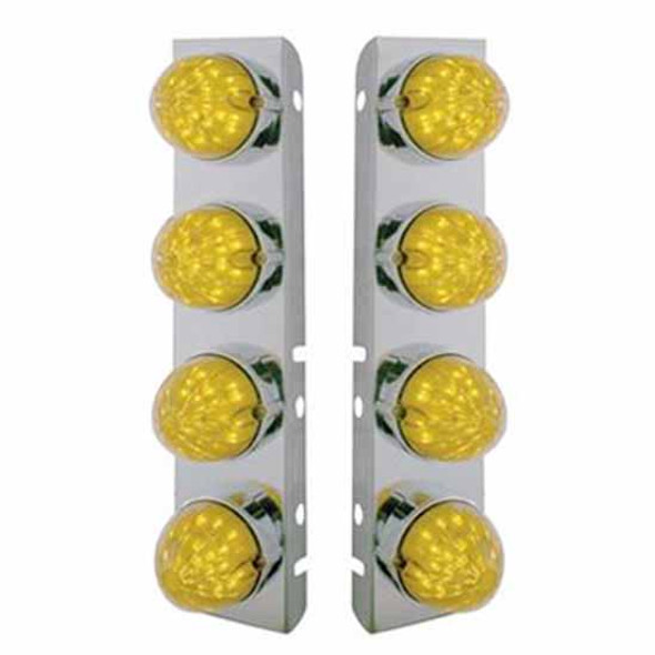 Ss Front Air Cleaner Bracket W/ 8X 19 LED Bullet Style Lights & Bezels - Amber Led/ Amber Lens - Pair For Peterbilt 378, 379