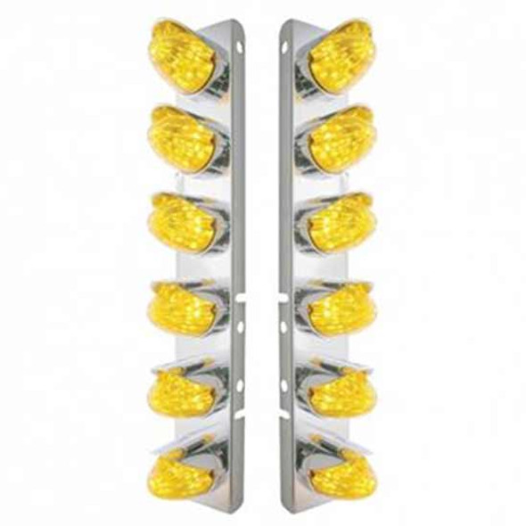 Ss Front Air Cleaner Bracket W/ 12X 19 LED Watermelon Lights & Visors - Amber Led/ Amber Lens - Pair For Peterbilt 378, 379