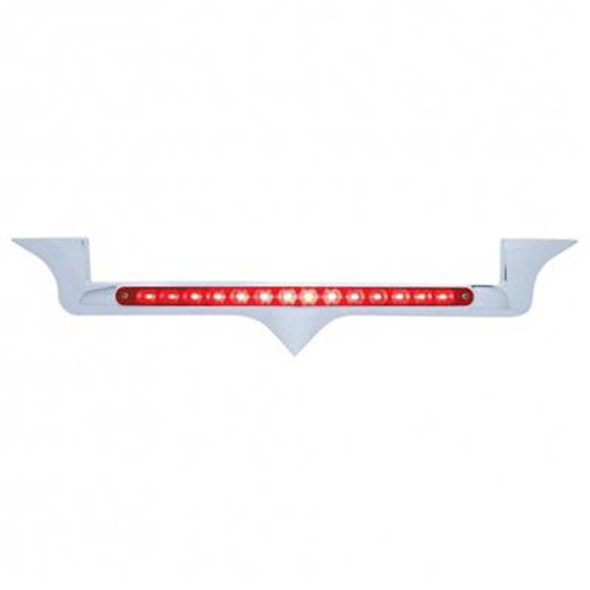 Chrome Hood Emblem W/ 12 Inch Light Bar - 14 Red LED / Red Lens  For Kenworth W900B, W900L, T800