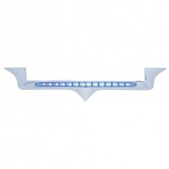 Chrome Hood Emblem W/ 12 Inch Light Bar - 14 Blue LED / Clear Lens  For Kenworth W900B, W900L, T800