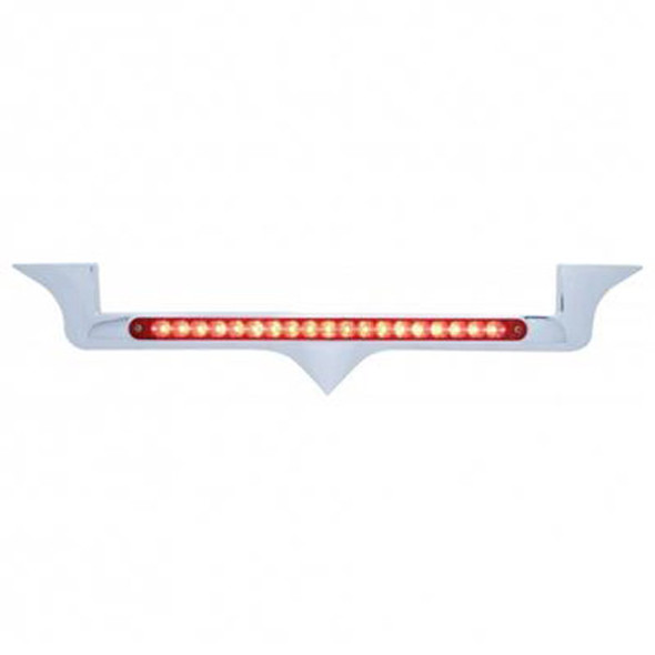 Chrome Hood Emblem W/ 12 Inch Reflector Light Bar - 19 Red LED / Red Lens  For Kenworth W900B, W900L, T800