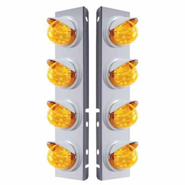 Ss Front Air Cleaner Bracket W/ 8X 17 LED Reflector Lights & Visors - Amber Led/ Amber Lens - Pair For Peterbilt 378, 379