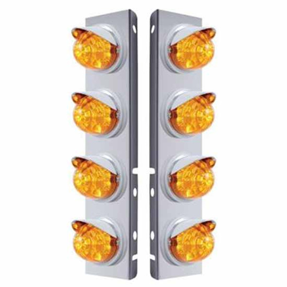 SS Front Air Cleaner Bracket W/ 8X 17 LED Reflector Watermelon Lights & Visors - Amber Led/ Amber Lens - Pair For Peterbilt 378, 379