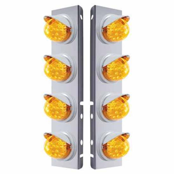 Ss Front Air Cleaner Bracket W/ 8X 17 LED Dual Function Reflector Lights & Visors - Amber Led/ Amber Lens - Pair For Peterbilt 378, 379