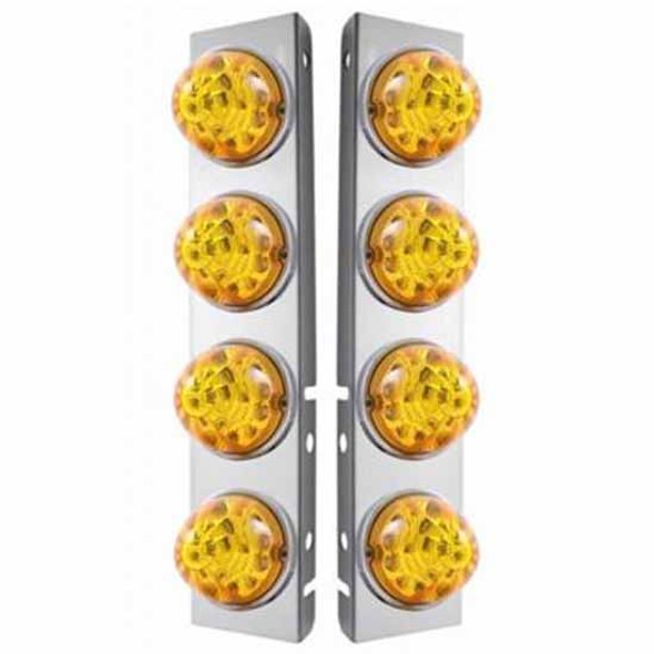 SS Front Air Cleaner Bracket W/ 8X 17 LED Reflector Watermelon Lights & Bezels - Amber Led/ Amber Lens - Pair For Peterbilt 378, 379