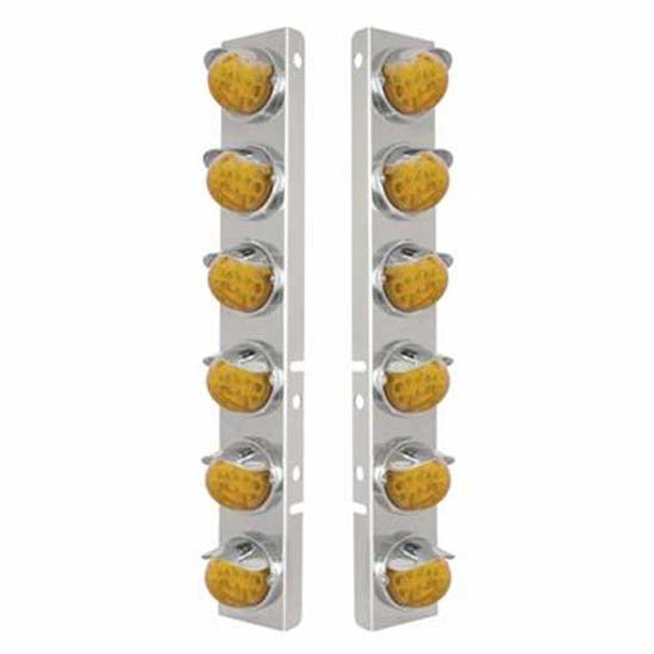 SS Front Air Cleaner Bracket W/ 12 X 17 LED Reflector Watermelon Lights & Visors - Amber Led/ Amber Lens For Peterbilt 378, 379