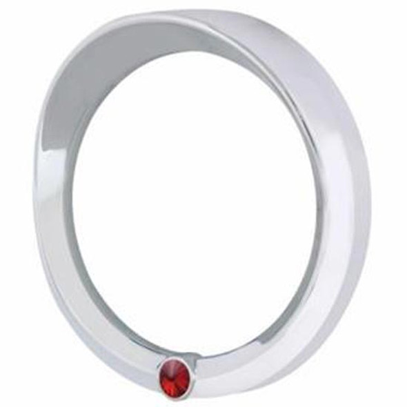 Chrome Plastic Signature Series Speed/Tachometer Gauge Bezel W/ Visor - Red Jewel  For Peterbilt