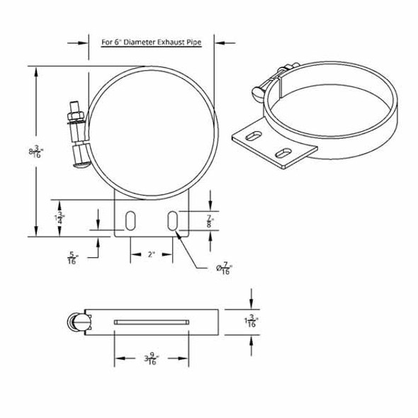 6 Inch Chrome Cab Exhaust Clamp For Peterbilt 359, 375, 377, 378, 386, 388, 389