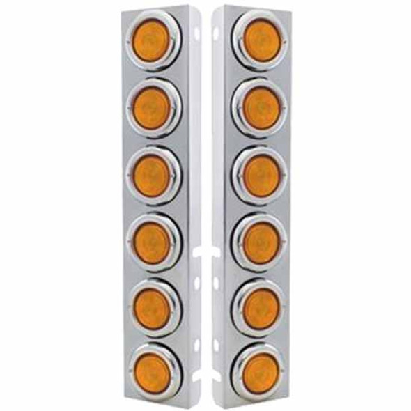 Stainless Steel Front Air Cleaner Kit W/ Twelve 2 Inch Incandescent Flat Lights & Bezels - Amber LED Amber Lens For Peterbilt 378, 379