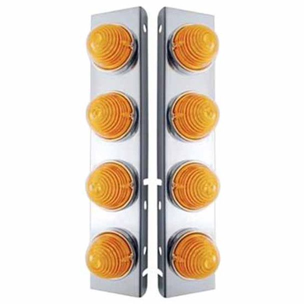 Stainless Steel Front Air Cleaner Bracket W/ Eight 17 LED Beehive Lights & Bezels - Amber LED/ Amber Lens For Peterbilt