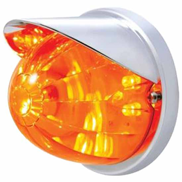 17 LED Dual Function Watermelon Marker Cab Light, Flush Mount W/ Visor - Amber LED / Dark Amber Lens
