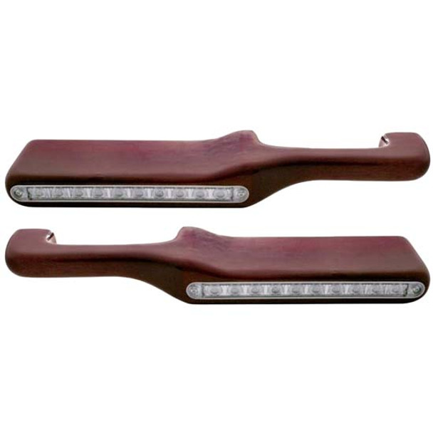 Wood Armrests W/ 9 Inch 10 LED Lights - Red LED/ Clear Lens For Peterbilt