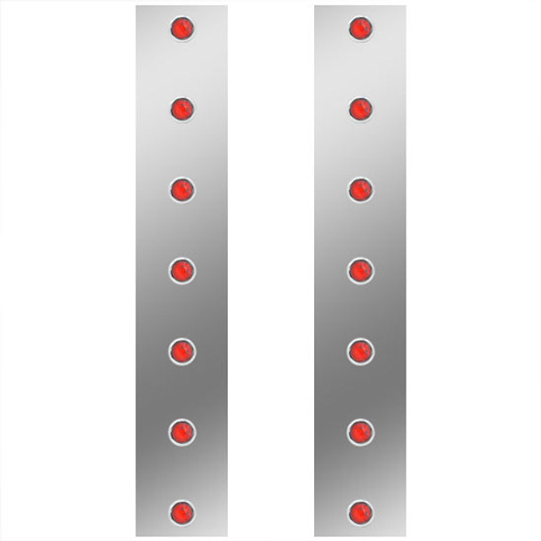 Stainless Steel Rear Air Cleaner Panels For 15 Inch Air Cleaner W/ Red 3/4 Inch Bulkhead LEDs For Kenworth W900B, W900L
