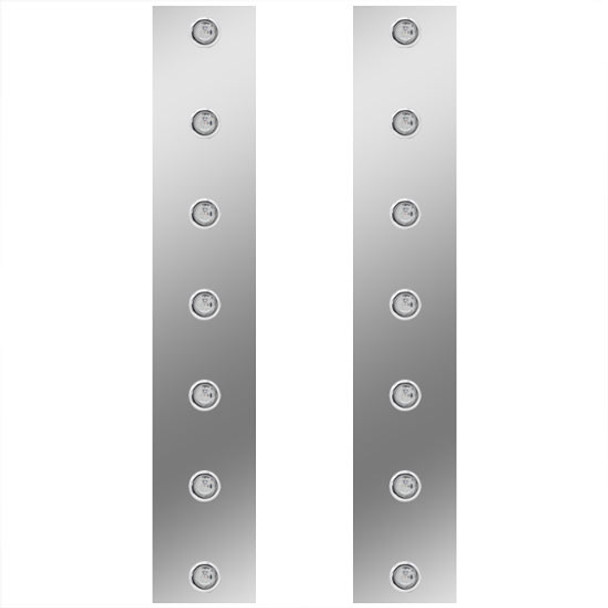 Stainless Steel Front Air Cleaner Panels W/ Bulkhead 3/4 Inch Clear / Amber LEDs For 15 Inch Air Cleaners For Kenworth W900B, W900L - Pair