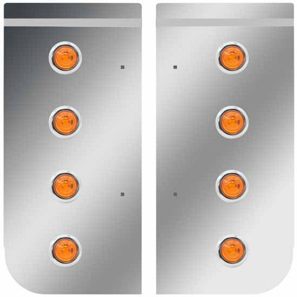 Stainless Steel Cowl Panels W/ 8 - 3/4 Inch Amber/Amber LEDs For Kenworth W900L