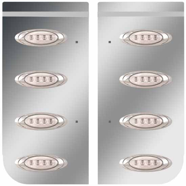 Stainless Steel Cowl Panels W/ 8 P1 Amber/Clear LEDs For Kenworth W900B, W900L