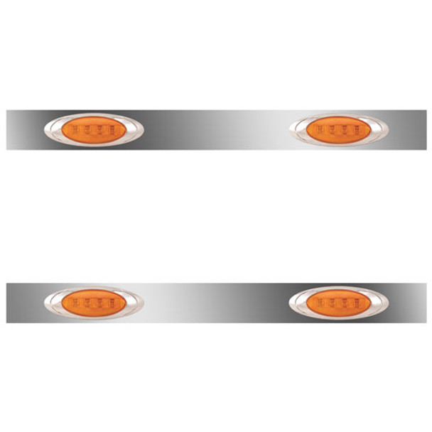38 Inch Stainless Steel Sleeper Panels W/ 4 P1 Amber/Amber LEDs For Kenworth T800, W900 Aerocab