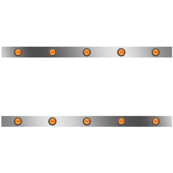 62 Inch Stainless Steel Sleeper Panels W/ 10 Round 2 Inch Amber/Amber LEDs For Kenworth T660, T800, W900