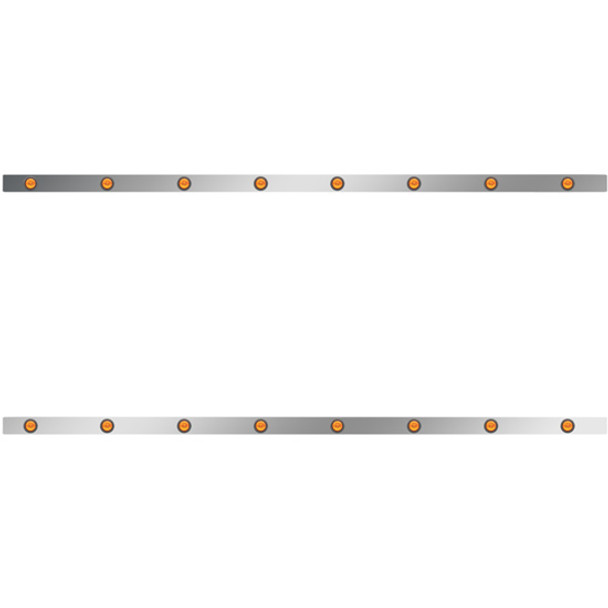 86 Inch Stainless Steel Sleeper Panels W/ 16 Round 2 Inch Amber/Amber LEDs For Kenworth T660, T800, W900