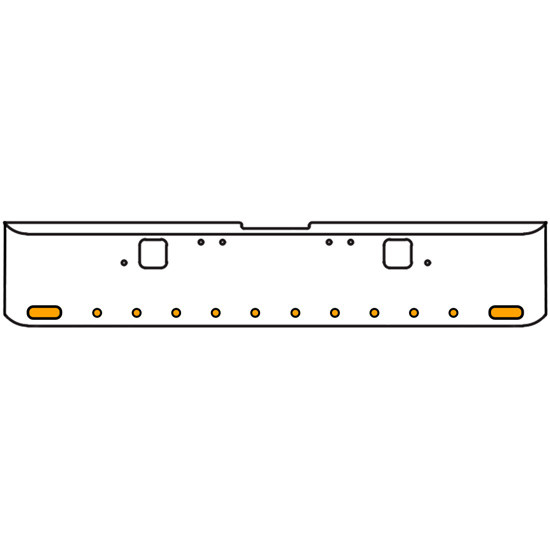 18 Inch Chrome Texas Square Rolled End Bumper With Hook Holes, 2 Ovals-10 Rnd 2 Inch Amber/Clear Chrome Lights With Visors For Freightliner Classic 120, 132 Xl