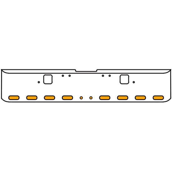 18 Inch Chrome Texas Square Rolled End Bumper With Hook Holes, 8 Ovals-2 Rnd 2 Inch Amber/Clear Chrome Lights For Freightliner Classic 120, 132 Xl