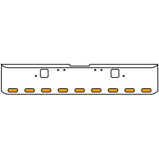 18 Inch Chrome Texas Square Rolled End Bumper With Hook Holes, 9 Ovals Amber/Amber Mirrored Lights With Visors For Freightliner Classic 120, 132 Xl