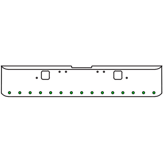 18 Inch Chrome Texas Square Rolled End Bumper With Hook Holes, 15 Rnd 2 Inch Amber/Green Dual Revolution Lights With Visors For Freightliner Classic 120, 132 Xl