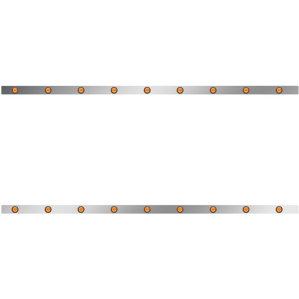 86 Inch Stainless Steel Sleeper Panels W/ 18 Round 2 Inch Amber/Amber LEDs For Kenworth T800, W900