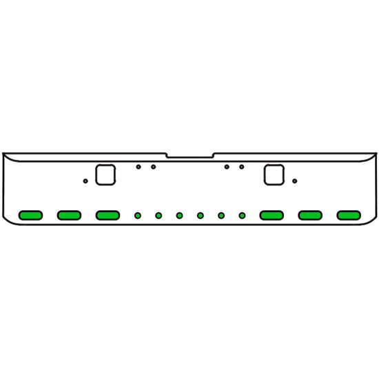 20 Inch Chrome Texas Square Rolled End Bumper Kit With Hook Holes, 6 Oval-6 Round 2 Inch Amber-Green Dual Revolution Lights With Visor For Freightliner Classic 120/132 Xl