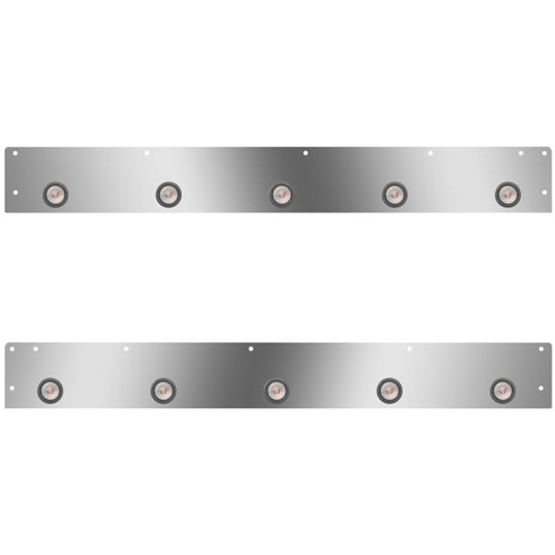Stainless Steel Day Cab Panels W/ 10 Round 2 Inch Amber/Clear LEDs For Kenworth T800, W900